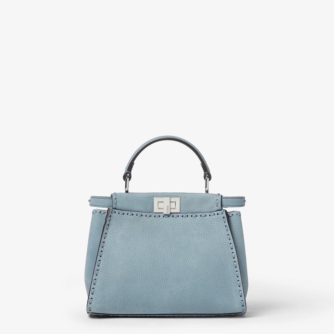 FENDI Peekaboo Mini Mercury blue nubuck leather Selleria bag with 220 hand-sewn topstitches - Image 1
